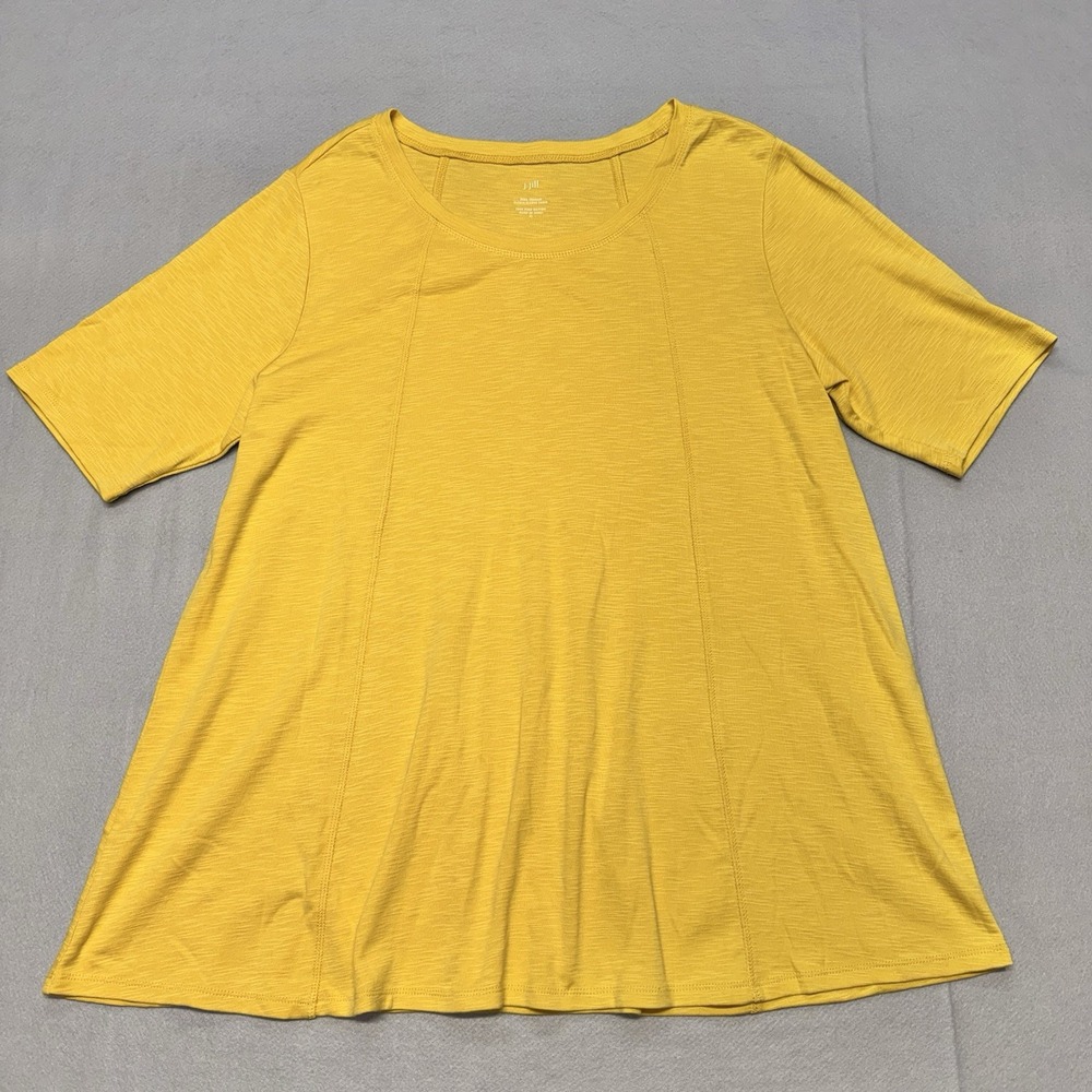 J. Jill Pima Seamed Elbow Sleeve Tunic Top Womens XL Yellow Cotton Slub Knit